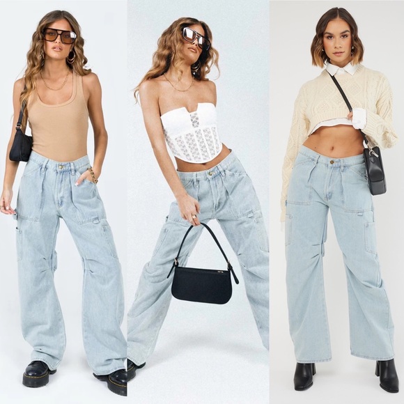 Lioness Denim - Lioness Miami Vice Light Blue Wash High Waisted Wide Leg Baggy Carpenter Jeans